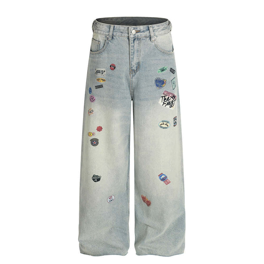 Model wearing Light Blue street denim jeans pants by Grozavu