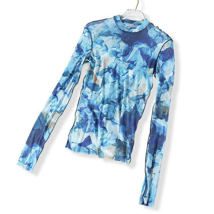 Grozavu's Blue Pattern Turtleneck T-Shirt: Elastic Style at €58.99