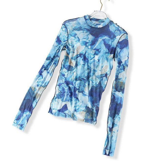 Grozavu's Blue Pattern Turtleneck T-Shirt: Elastic Style at €58.99