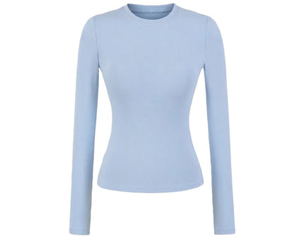 Elastic Vintage Round Neck Padded Long Sleeve T-Shirt Top