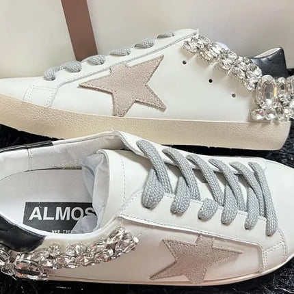 Star Old White Shoes with Diamonds