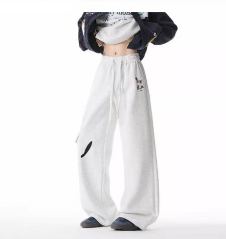 Pantalons de survêtement brodés pour chien Style Homme rétro à poches multiples Pantalons décontractés polyvalents à cordon de serrage amples et athlétiques de rue