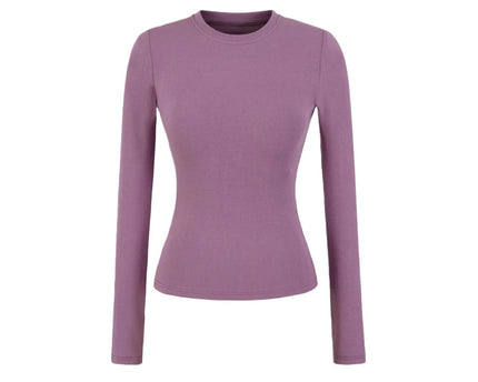 Elastic Vintage Round Neck Padded Long Sleeve T-Shirt Top