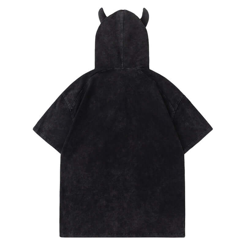 Black washed hoodie t-shirt black with Grozavu logo