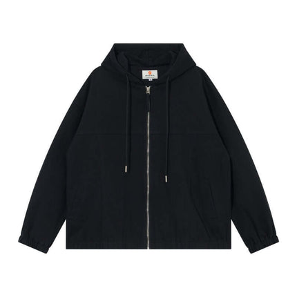 Black drawstring hooded jacket with Grozavu logo