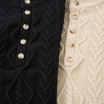 Jacquard Diamond Knit Sweater – Half-Open Collar