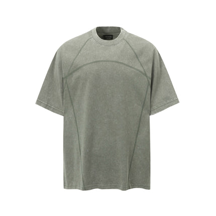 Retro Washed Distressed Topstitching Letter Print Short Sleeve T-Shirt Unisex Loose Casual Top