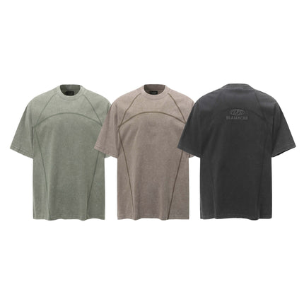 Retro Washed Distressed Topstitching Letter Print Short Sleeve T-Shirt Unisex Loose Casual Top