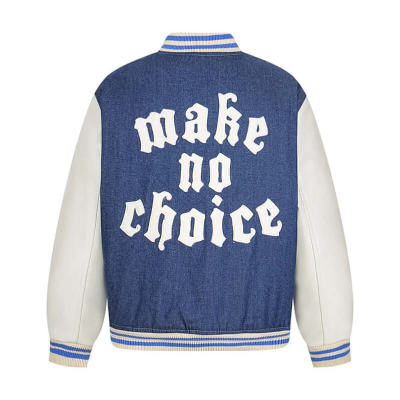 Blue patchwork color blocked jacket with Grozavu logo