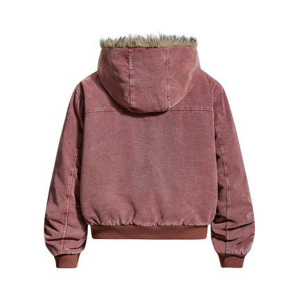 Woolen Collar Cotton Jacket With Fleece