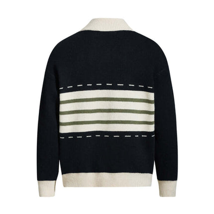 Cardigan a Collo Alto a Maglia Bicolore