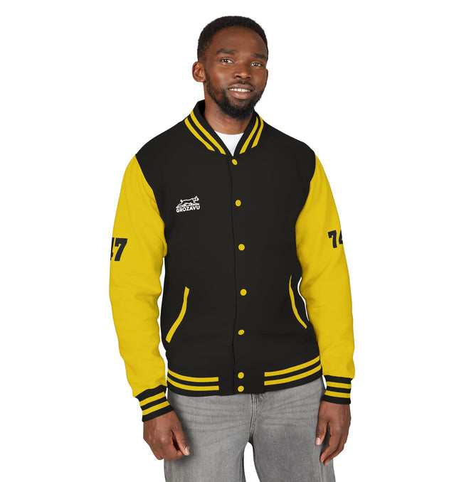 Unisex Heavyweight Letterman Jacket with Retro Motorcycle Design – Perfect for Spirit Events & Everyday Style