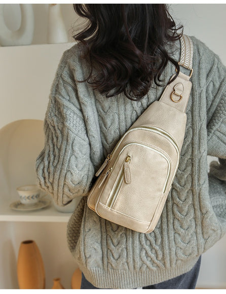 Rucsac Retro Versatil din Piele Moale cu Textură pentru Piept