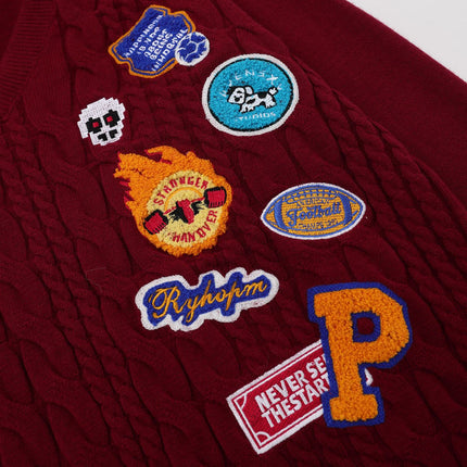 Embroidered Cable Knit VNeck Sweater