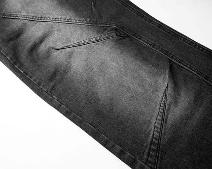 Pantalones de mezclilla reversibles desgastados y plisados de alta calle unisex, de pierna ancha y suelta