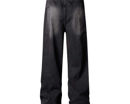 Pantalons en denim délavés usés plissés à revers de style urbain unisexe à jambes larges et droites