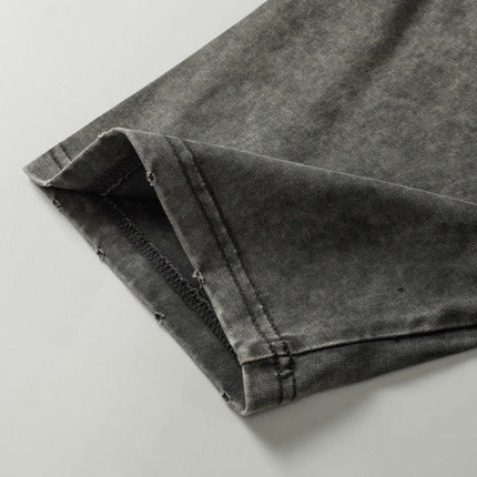 Detail of the sleeve hem on the Retro Washed Pocket Embroidery T-Shirt – Loose Fit, showcasing premium cotton fabric.