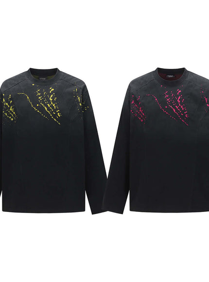 Model wearing Burgundy washed cut t-shirt long sleeve by Grozavu