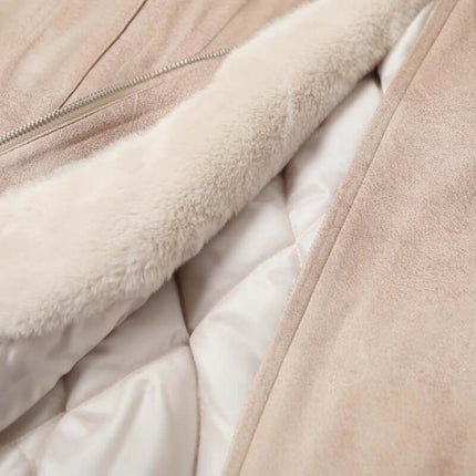 Close-up of the cozy interior of a Faux Fur Hooded Jacket – Street Style highlighting the soft lining and warm fabric.