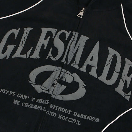 Faux Suede Printed Hoodie – Loose Fit featuring stylish GLFSMADES graphic design on a black background.
