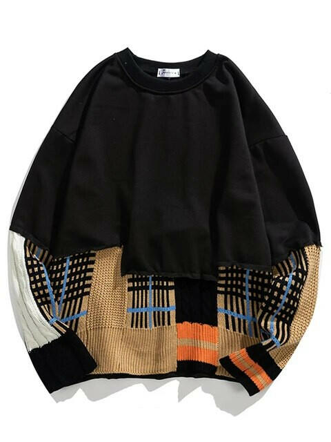 Grozavu's Plaid Patchwork Sweater: Fashionable O-neck