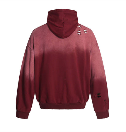 Tie-Dye Gradient Half-Zip Hoodie – Loose Fit back view showcasing gradient color and distressed details.