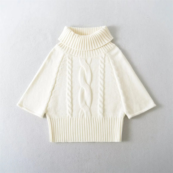 Capa de punto de cable vintage de uso múltiple con cuello alto suéter para mujer blusa de punto suelta