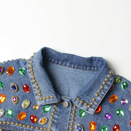 Grozavu's Patchwork Hit Color Denim Jacket: Fashionable Hollow-Out Design at €90.99