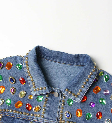 Grozavu's Patchwork Hit Color Denim Jacket: Fashionable Hollow-Out Design