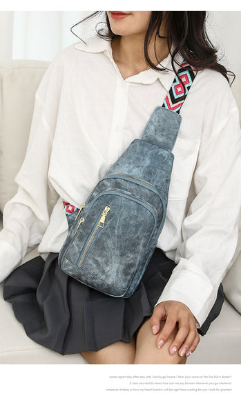 Rucsac Retro Versatil din Piele Moale cu Textură pentru Piept