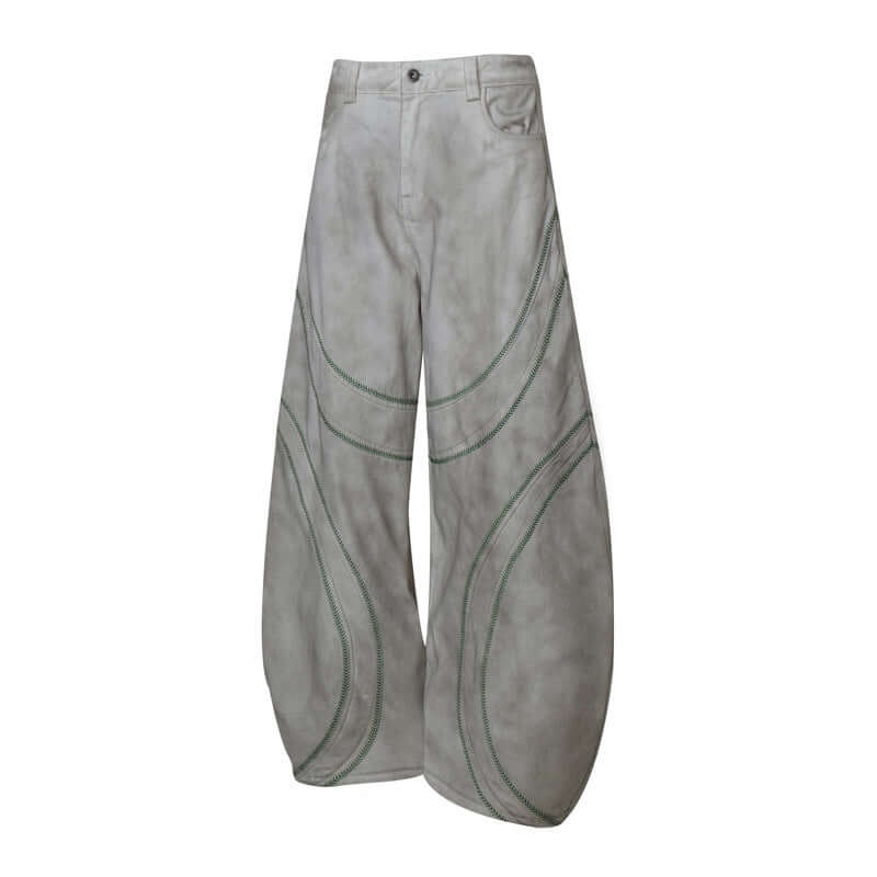 Deconstructed Paneled Arc Embroidery Distressed styling detail - Premium Streetwear