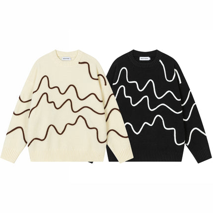 Color Block Line Knit Sweater – Loose Fit