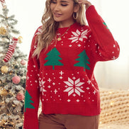 Pull de Noël pour femmes – Pull en tricot avec arbre brodé et flocon de neige