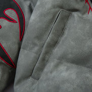 Leather Jacket Flame Embroidered Cotton Jacket For Men