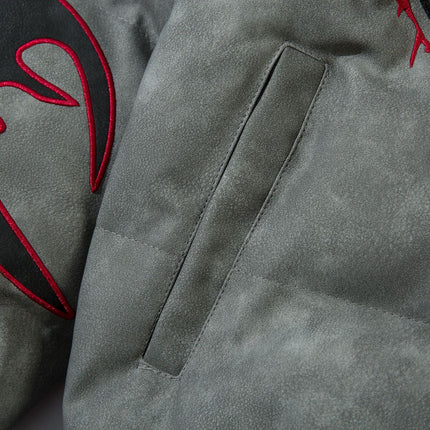 Leather Jacket Flame Embroidered Cotton Jacket For Men