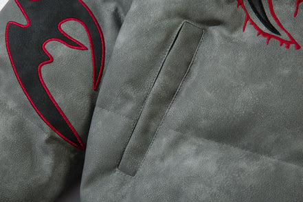 Leather Jacket Flame Embroidered Cotton Jacket For Men