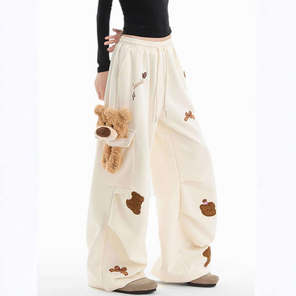 Embroidered Bear Cargo Sweatpants