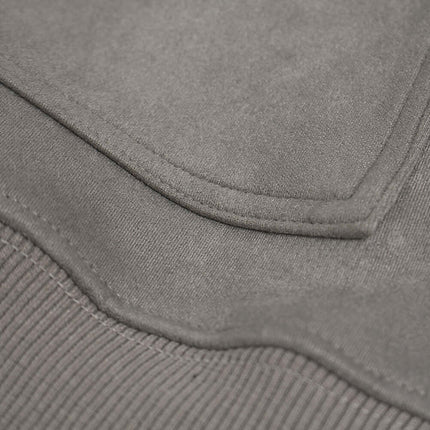 Faux Suede Print Zip-Up Hoodie – Loose Fit showing detailed stitching and fabric texture.