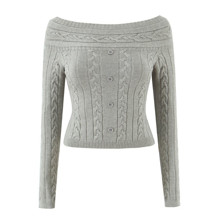 Off-Shoulder Fried Dough Twists Short Sweater – Slim Fit