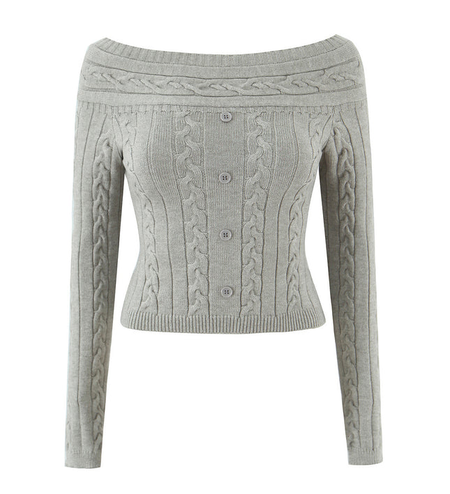 Casual off shoulder Fried Dough Twists slim single breasted short sweater