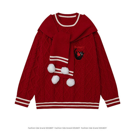 Maglione di Natale a Maglia con Sciarpa