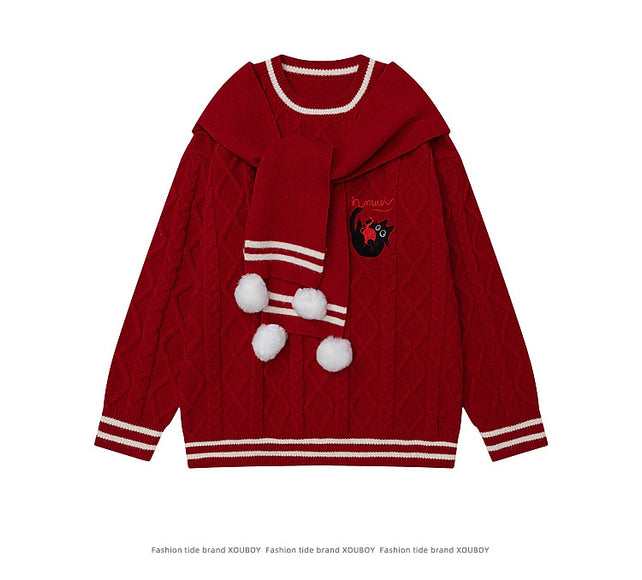 Maglione di Natale a Maglia con Sciarpa