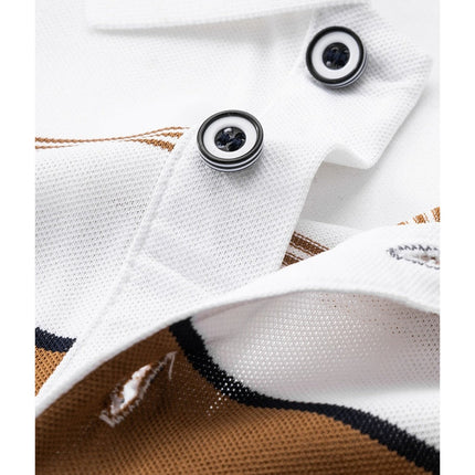 Close-up of white cotton T-shirt for Father's Day, featuring detailed buttons and organic, relaxed fabric texture.