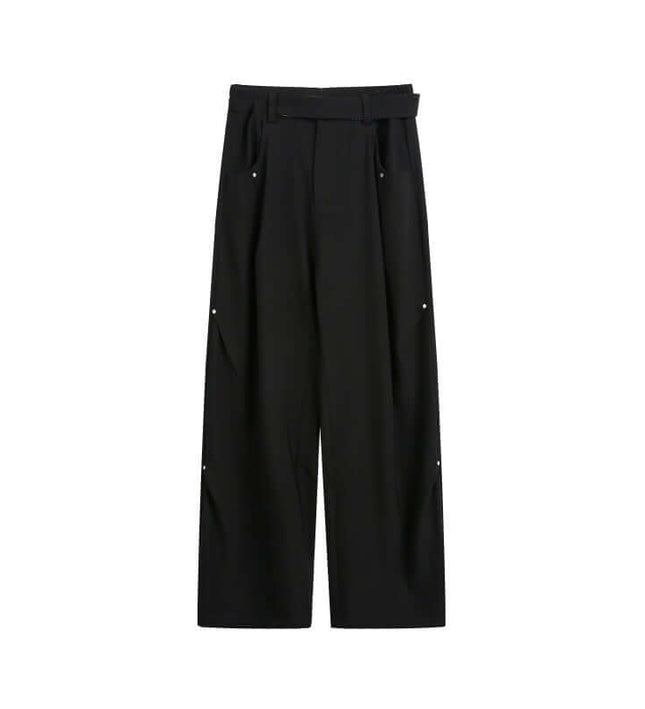 Pleated Plaid Ribbon Draped Wide Leg Trousers Men