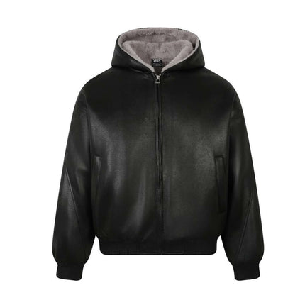 Fur Collar Hooded Winter Jacket – Loose Fit in black with soft fur lining and hood.