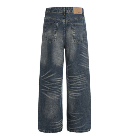 Vintage White Washed Straight Pants, back view showcasing faded denim and wide-leg design.