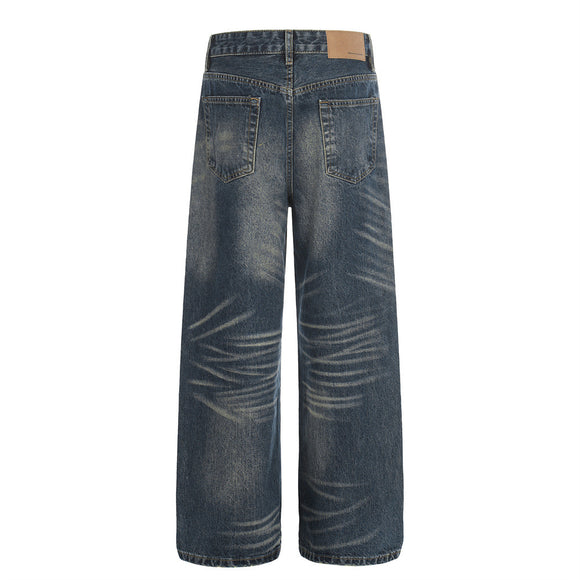 Vintage Men's Jeans, Distressed White Washed Straight Leg, Casual Loose Fit, Wide Leg Style, Fashion Brand Pants