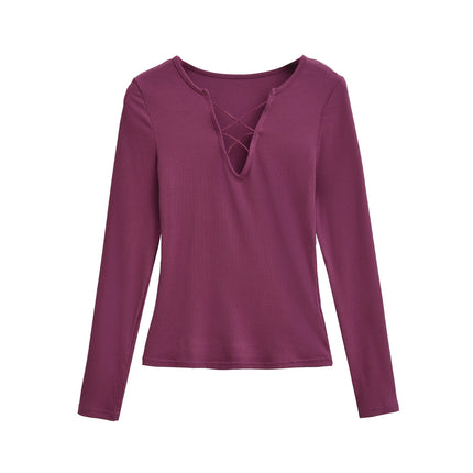 Strap V-Neck Slim Fit Long Sleeve Top – Sweet & Spicy Chic