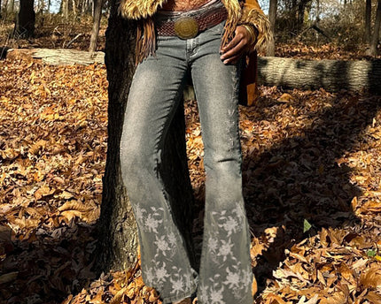 Retro washed spicy girl slim fit micro flared pants