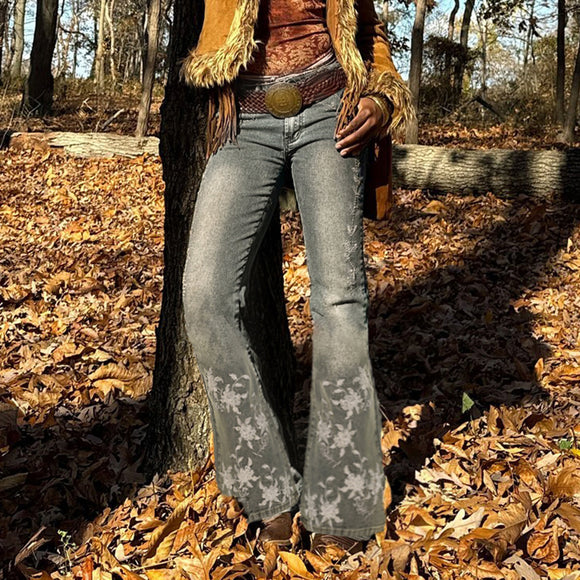 Retro washed spicy girl slim fit micro flared pants